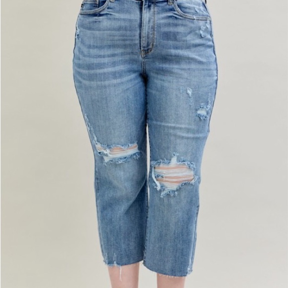 Judy Blue Full Size High Waist Destroy Crop Wide Leg Jeans Plus Size - Picture 10 of 16